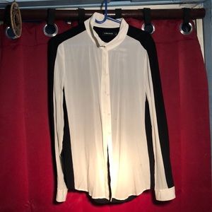 TROUVE 100% silk color blocked button down blouse